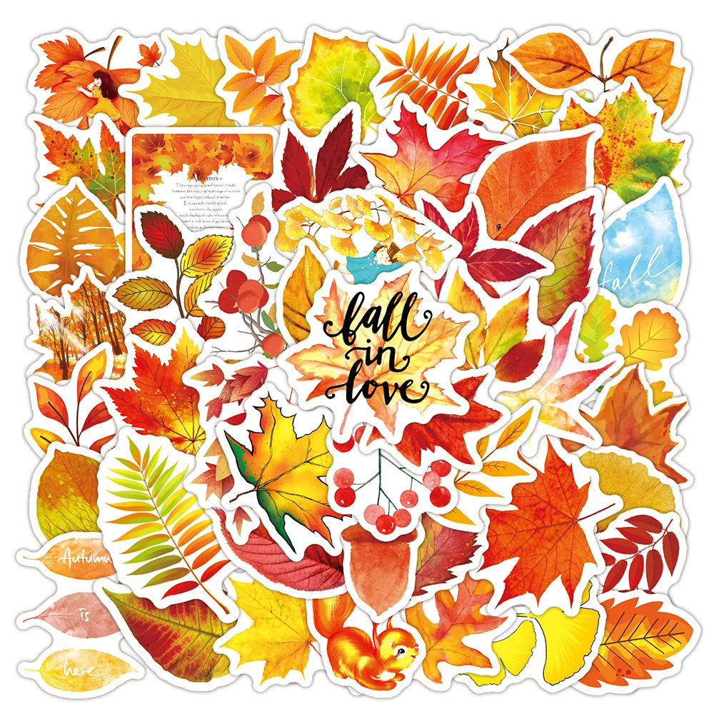 10/30/50PCS Autumn Maple Leaf Graffiti Stickers Car Bike Travel Luggage Guitar Laptop Waterproof Classic Toy Decal Kid Sticker