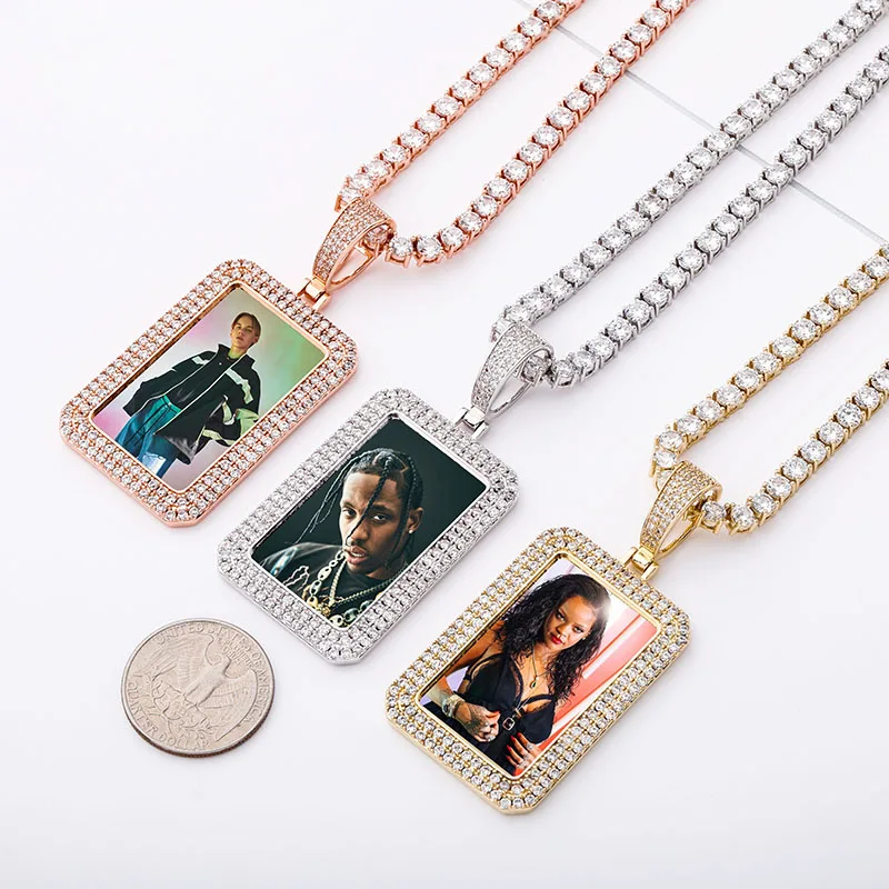 JINAO custom photo square medallion pendant iced zircon pendant men hip hop fashion jewelry