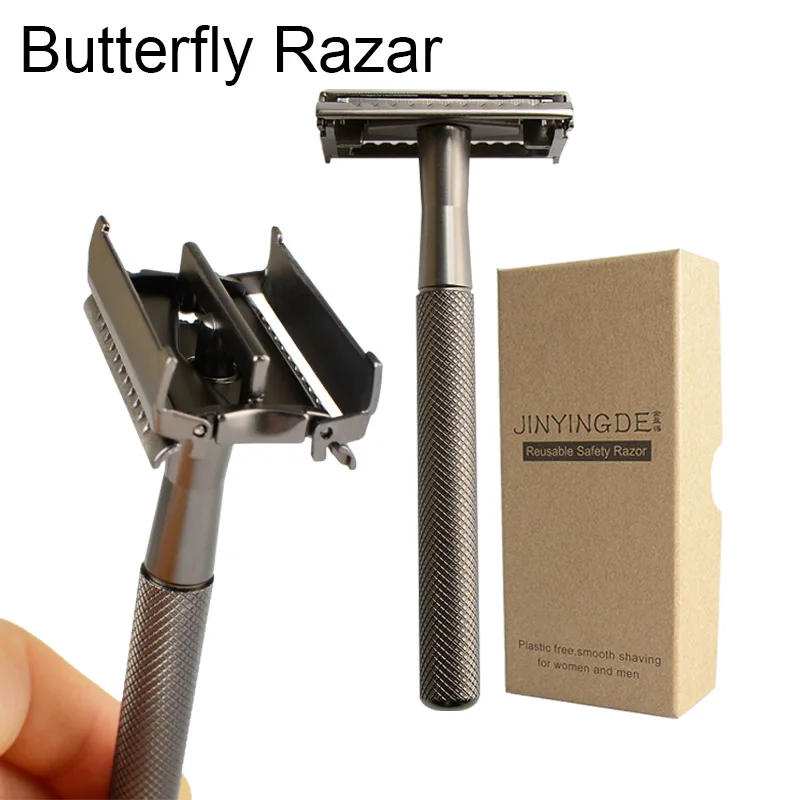 

Butterfly Safety Razor Mens Private Label Body and Face Shave Matte Black Women Metal Safety Shaving Razor With Razor Blades