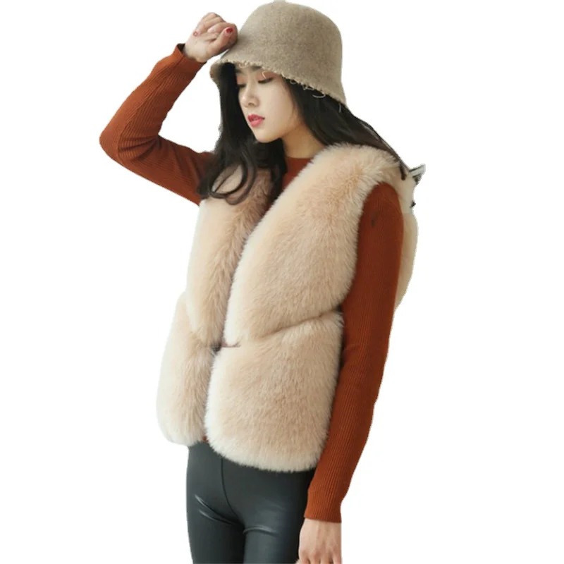 Autumn Winter Women Warm Fur Coat Sleeveless Fur Fashion Fake Fox Fur Short Winter Luxury Elegant Short Fur Vest Slim Waistcoat