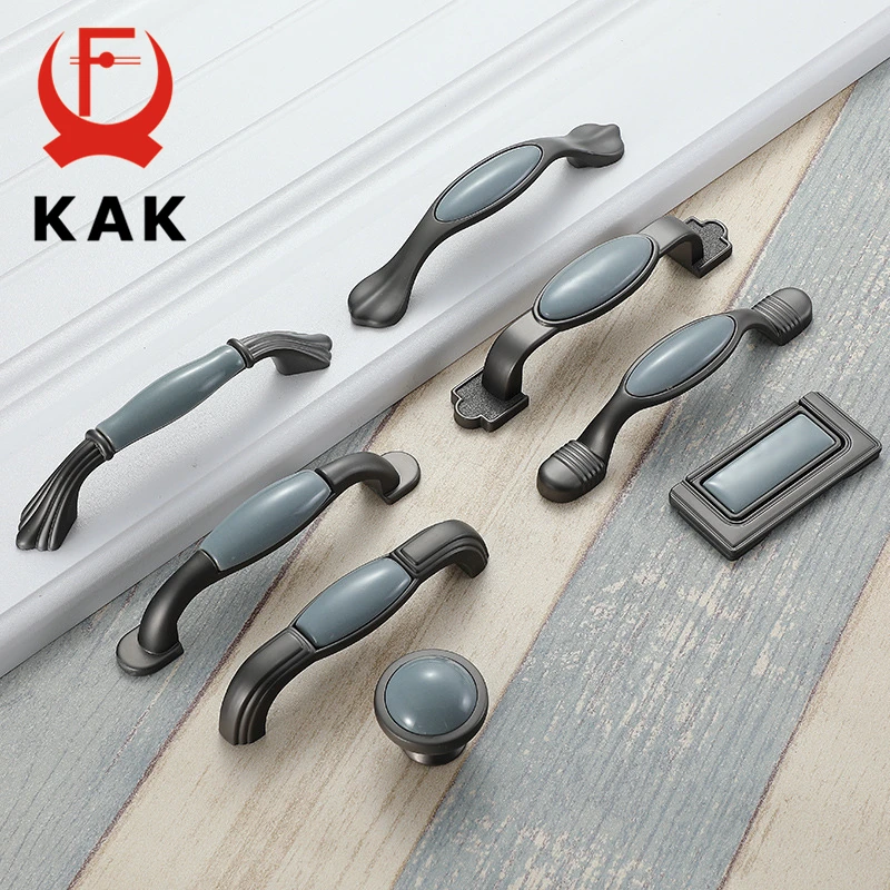

KAK Mediterranean Blue Ceramic Cabinet Knobs and Handles Gray Wardrobe Door Pulls European Furniture Handle Cabinet Hardware