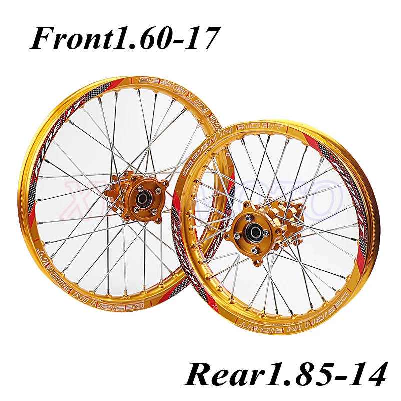 

Gold 15mm Front 1.60-17" inch Rear 1.85-14" aluminium Alloy Wheel Rim For 160cc 150CC Dirt Pit bike 14 17 wheel