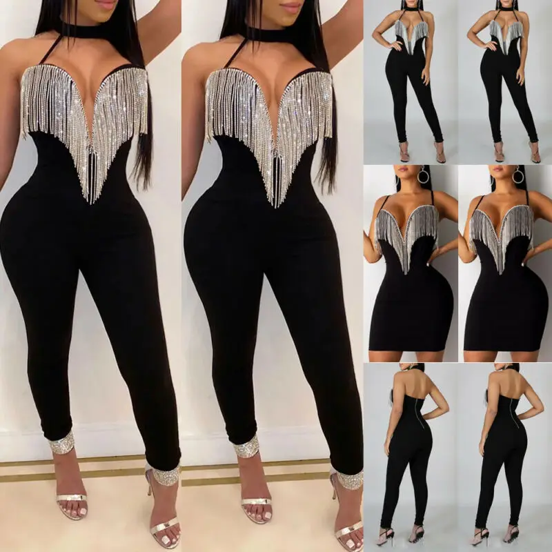 

Women Tassels Jumpsuit Romper Spring Autumn Sleeveless V Neck Pants Jumpsuit Clubwear Trousers Outfit Clothes For Female