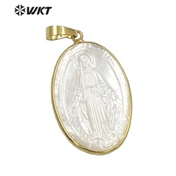 WT-JP177 WKT Natural Pearl Shell Pendant Religious Token Pendant Blessed Virgin Pattern Women Fashion Pendant Jewelry Finding