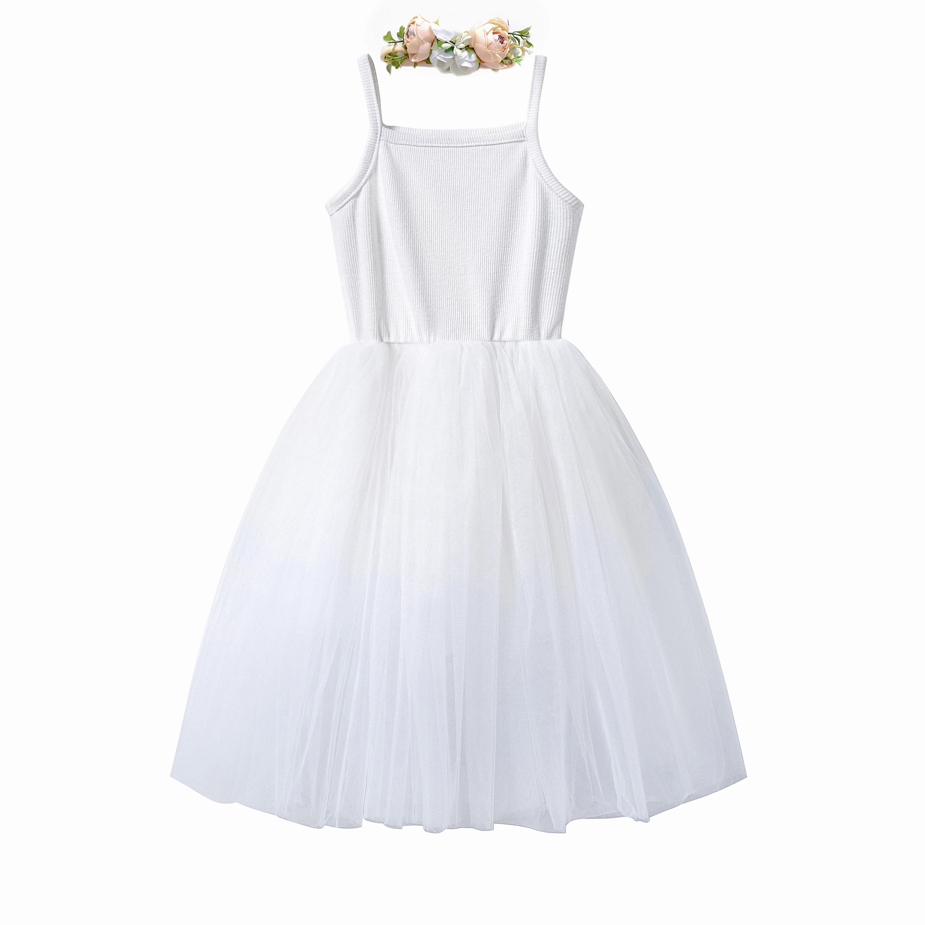 

Summer Kids Lace Flower Costumes For Girls 2022 Sleeveless Strap Princess First Communion Dresses Children White Wedding Dress