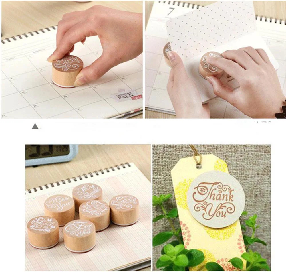 1Pcdiy Hout Rubber Retro Stempel Handgemaakte Brief Stempel Scrapbook Kaarten Decor Woorden Dank U/Voor U Zegen Wenskaart woorden