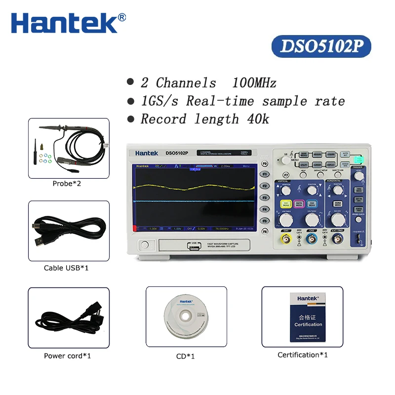 Hantek Best Digital Oscilloscope Dso5102p 100mhz 2chanel oscillograph 1gsa/s 7'' Tft Lcd Better Than Ads1102cal+ Osciloscope Kit