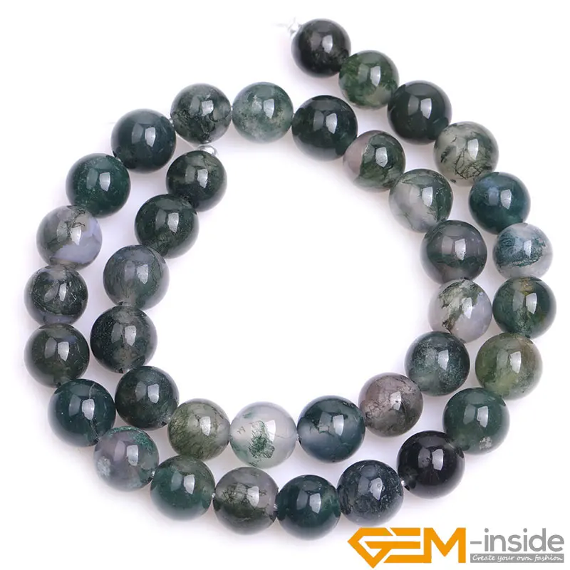 Natural 2mm Big Hole Moss Agates Round Bead For Jewelry Making Strand 15 inch DIY Fashion Jewelry Beads For Bracelet 6mm 8mm 10m