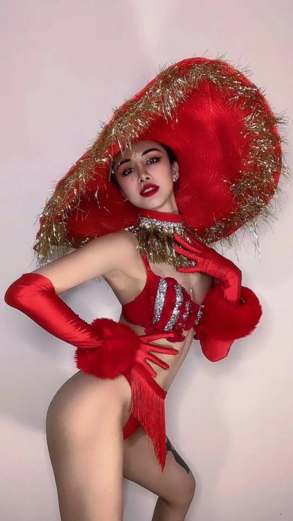 섹시한 레드 비키니, 나이트클럽 바, 무대 댄스 공연, 코스튬 파티, 소녀 댄서 쇼 웨어