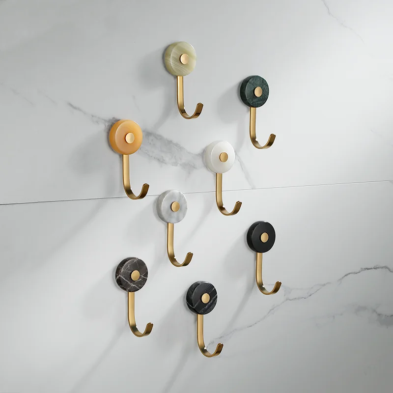 Hat Coat Towel Robe Hook Door Wall Bath Nail Free Marble Hook Hanger Home Kitchen Bathroom Decoration Brushed Gold Brass