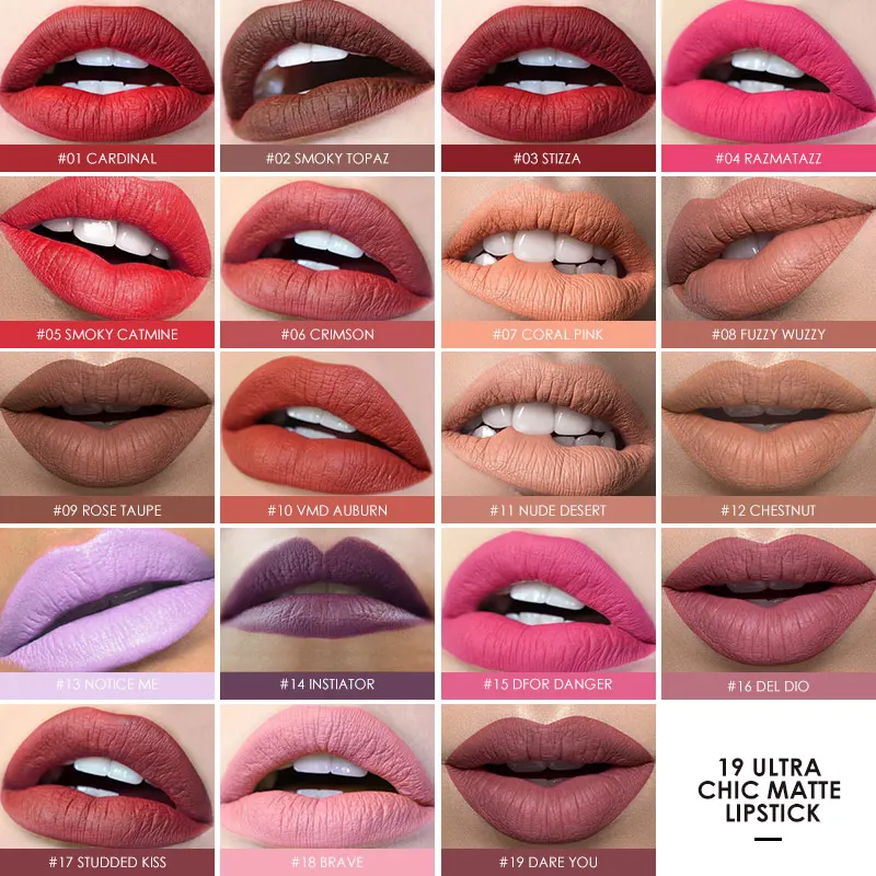 FOCALLURE Matte Lipstick 19 Colors Waterproof Long-lasting Easy to Wear Professional Lipstick Nude Lipstick