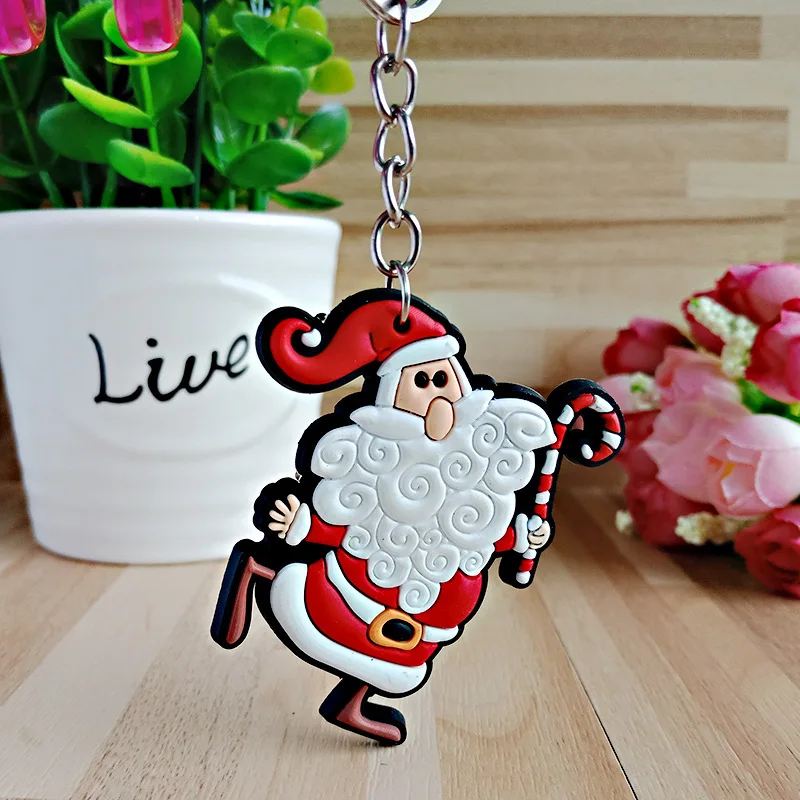 

2021 Christmas Decorations Souvenir Cartoon 3D Christmas Keychain Santa PVC Christmas Gift Christmas Keyring Keychain