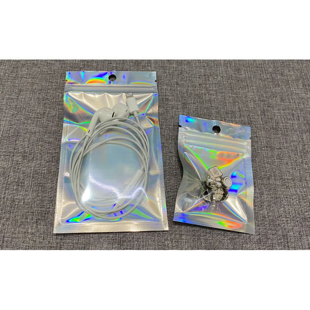 10pcs/bag Iridescent Zip Lock Bags Pouches Cosmetic Plastic Laser Iridescent Bags Holographic Makeup Bags Hologram Zipper Bags