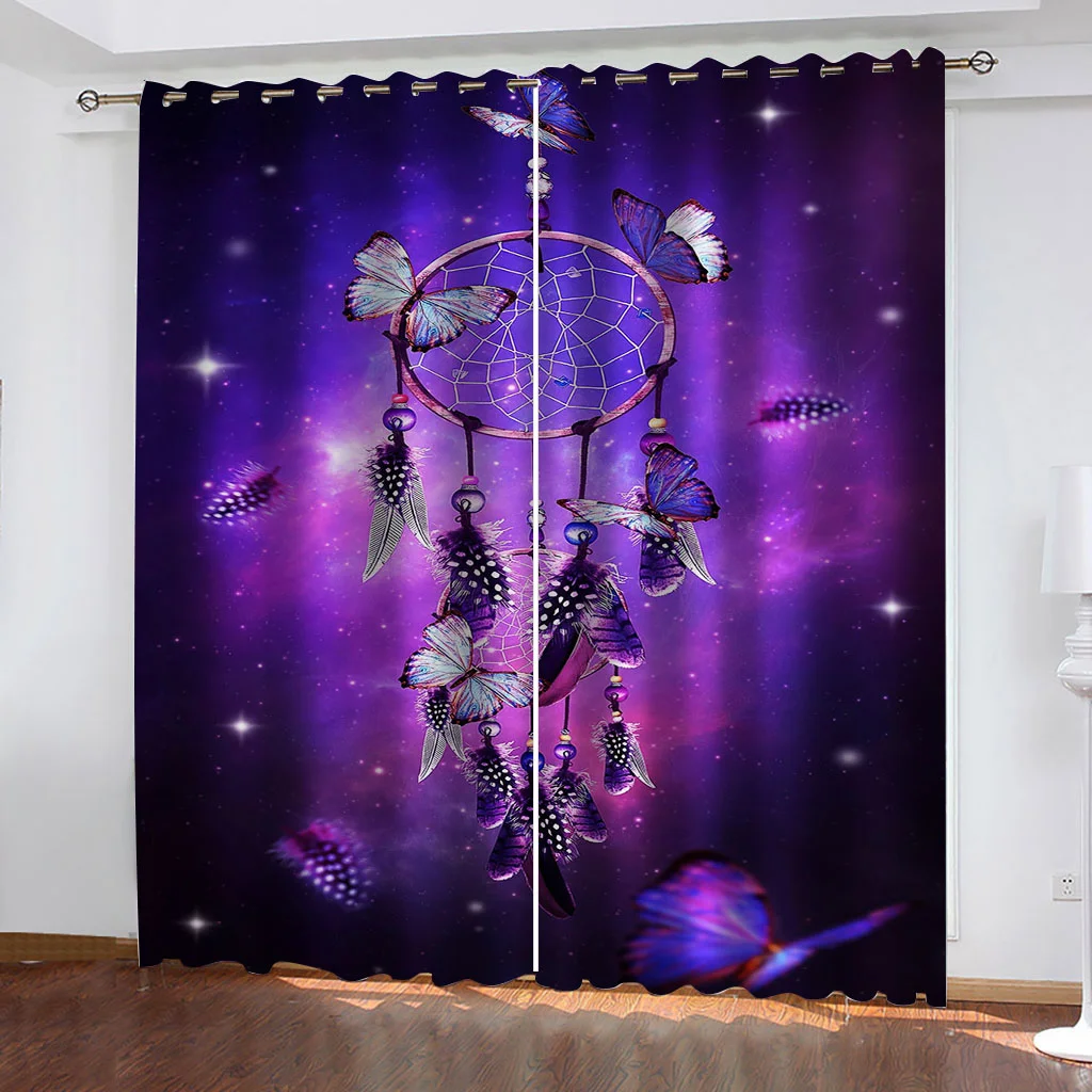 

Personalized Feather 3D Printing Pattern Printing Bedroom Living Room Shading Curtain Curtain Set Bedroom with Hook