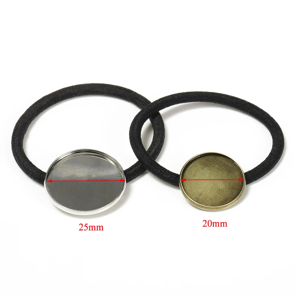 10pcs Hair Band Base 20/25mm Cabochon Base Holder with Elastic Band Rope Hairpin Hair Ring Accessories for Jewelry Making DIY