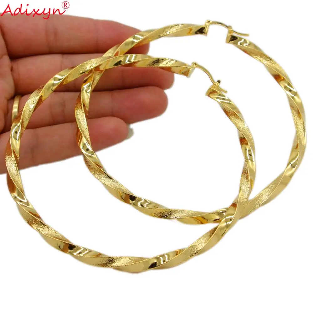 Adixyn 10cm Big Circle African Earrings for Women Gold Color Ethiopian Twisted Hoop Earrings Arab Jewelry N07101