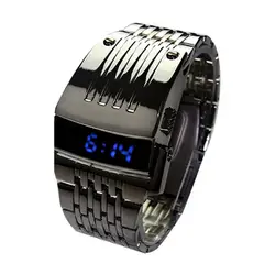 Reloj electrónico de moda para hombre, pulsera Digital de acero inoxidable con pantalla LED azul, banda ancha, regalo