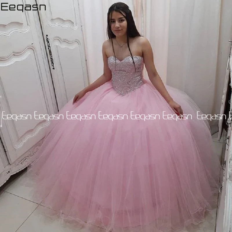 Vestido Quinceanera de strass rosa barato, renda para trás, vestido princesa doce 16, vestidos concurso, 2 em 1, 15 anos