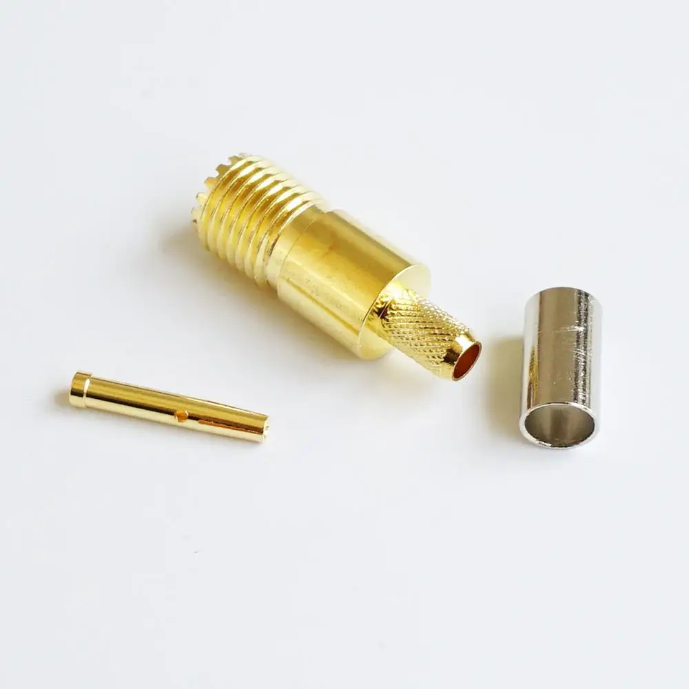 Miniuhf Mini Uhf Vrouwelijke Plug Rf Coax Connector Socket Crimp Voor LMR195 RG58 RG142 RG223 RG400 Rf Coaxiale Rechte Gold plated