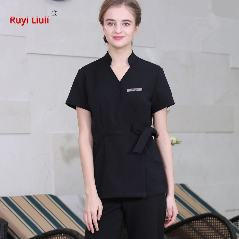 SPA Workwear 2pcs Sets Spring/Summer Beige Massage Work Uniform Sets Female Hospital Nurse Uniforms Wholesales Beauty Clothing