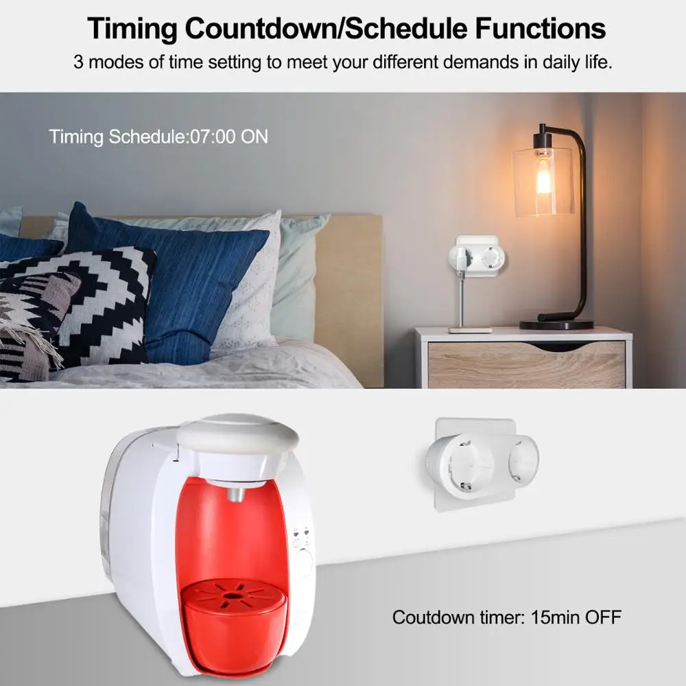 GIRIER Tuya Smart Plug, WiFi Dual Outlet 16A, 2 in 1 Socket EU with Energy Metering Timer Function, Works with Alexa Hey Google