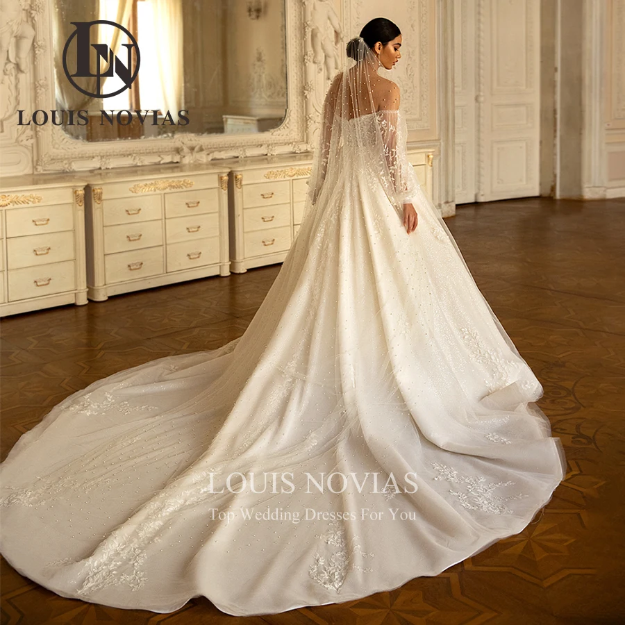 LOUIS NOVIAS Princess Wedding Dresses For Women 2024Fairy Appliques Bridal Dress Puff Sleeve Luxury Long Train Vestidos De Novia