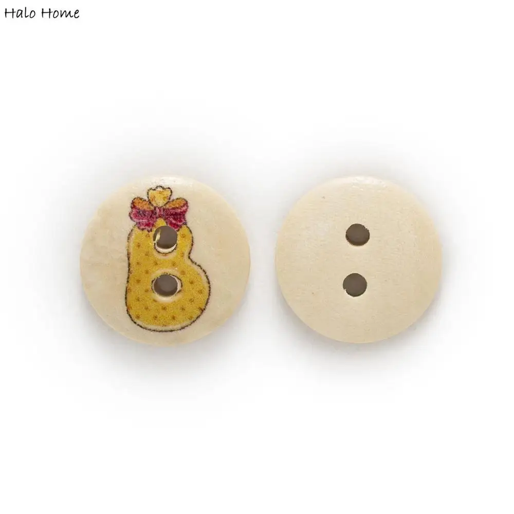 Mixed 50pcs 2 Hole Xmas/Bubble Alphabet/Letter Round Wood Buttons Sewing Scrapbooking Home Clothing Decor Card Making DIY 15mm