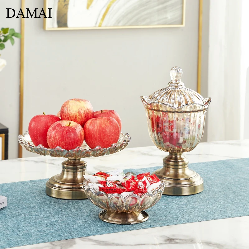 

European Classical Fruit Platters and Trays Ashtray Glass Candy Sancks Storage Jar Fruit Dish Coffee Table Three-piece Ornaments