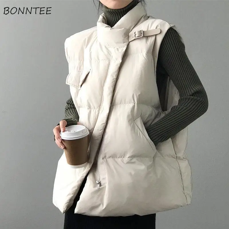 

Vests Women Solid Autumn Warm Fashion Design Streetwear BF Chic College Coats Simple Basic All-match Loose Female New Outwear