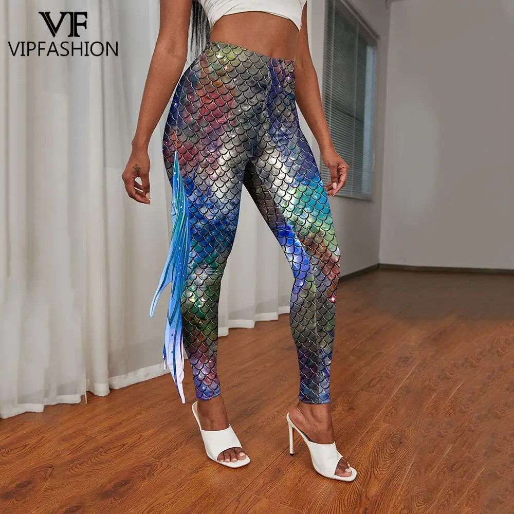 VIP FASHION New Arrival Funny Colorfur Fish Scale Printed Galaxy Mermaid Leggings Tight Elasticity Workout Fitness Pants