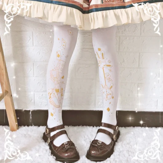 Nhật Bản Kawaii Cô Gái Hàng Ngày Sweet Lolita Cổ Dễ Thương In Sinh Viên Gothic Lolita Đầu Gối Loli Cosplay Thời Trang Vớ