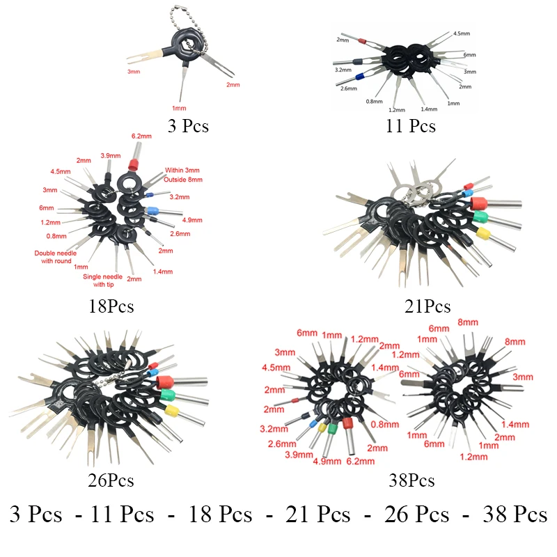 Automotive Plug Terminal Remove Tool Set Key Pin Car Electrical Wire Crimp Connector Extractor 3pcs 11pcs 18pcs 38pcs