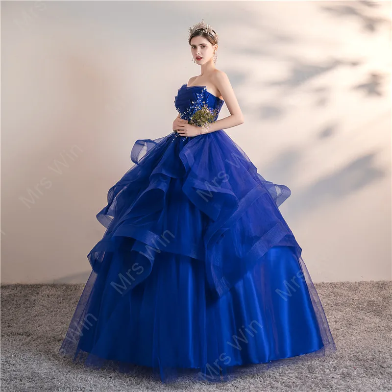 Robe de Rhélégante sans bretelles pour femmes, robes de Quinceanera bleues, 6 couleurs, zones formelles, taille personnalisée, 2023