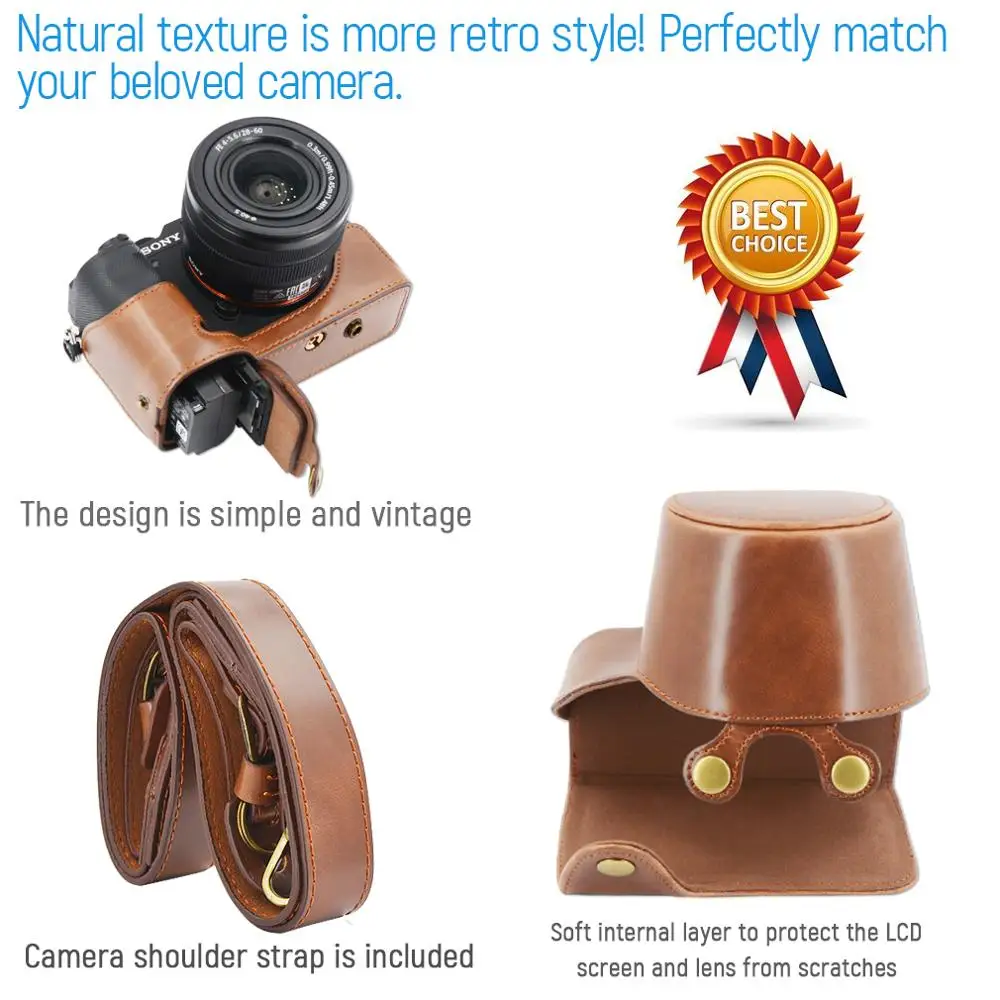 Da PU Kỹ Thuật Số Máy Ảnh Bỏ Túi Với Dây Đeo Cho Sony Alpha 7C A7C Với 28-60M FE4-5.6 / FE 50Mm F1.8 Ống Kính