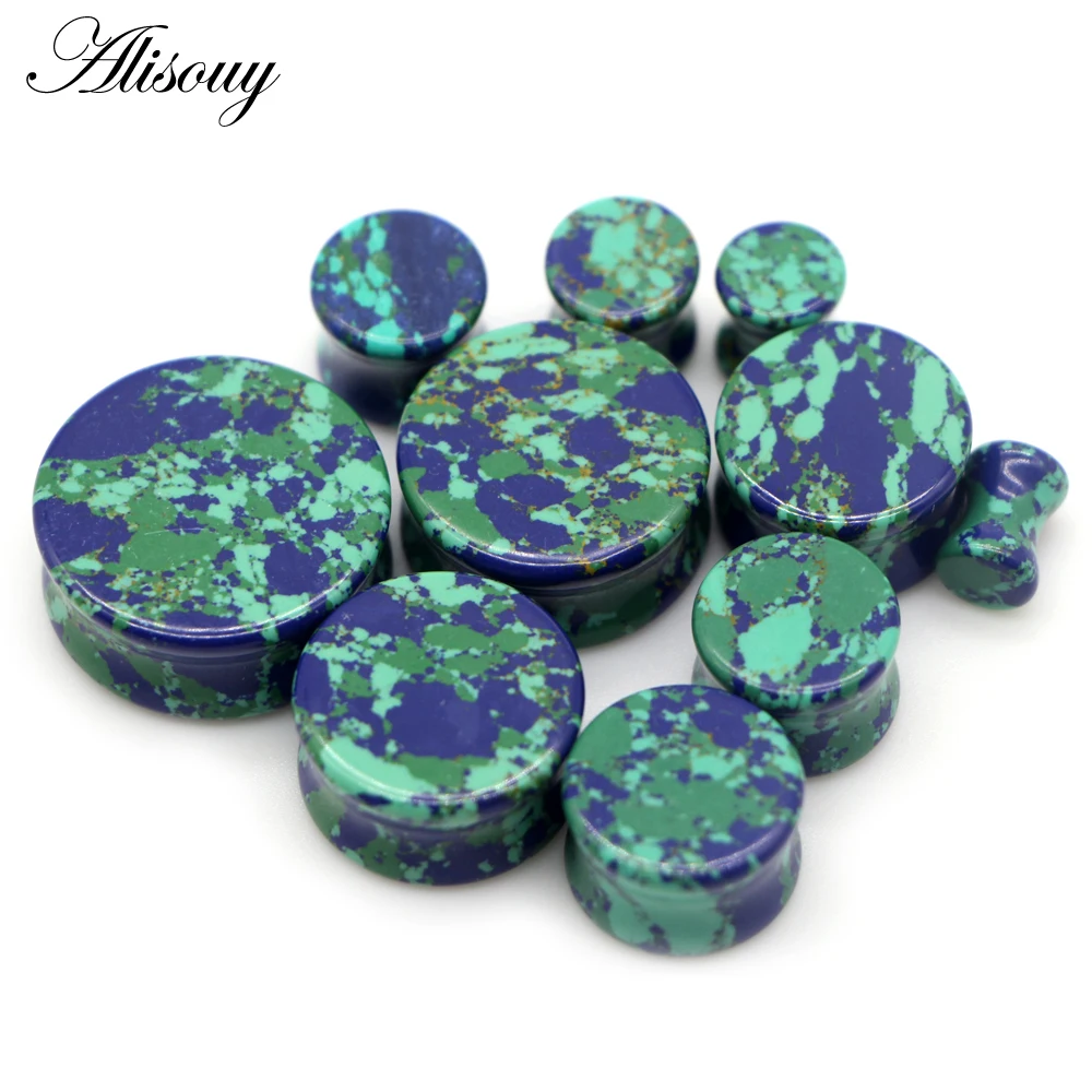 Alisouy 2pcs 6-25mm Women Men Stone Ear Plugs Gauges Earrings Ear Plug Flesh Tunnel Piercing Expander Ear Stretcher Body Jewelry