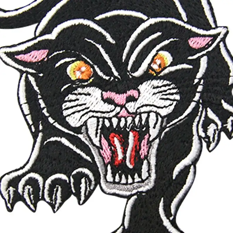 Black Carnivorous Panther Embroidery Patches Iron On Appliques Embroidered For Clothes Embroidery Applique Sew On Animal Badges