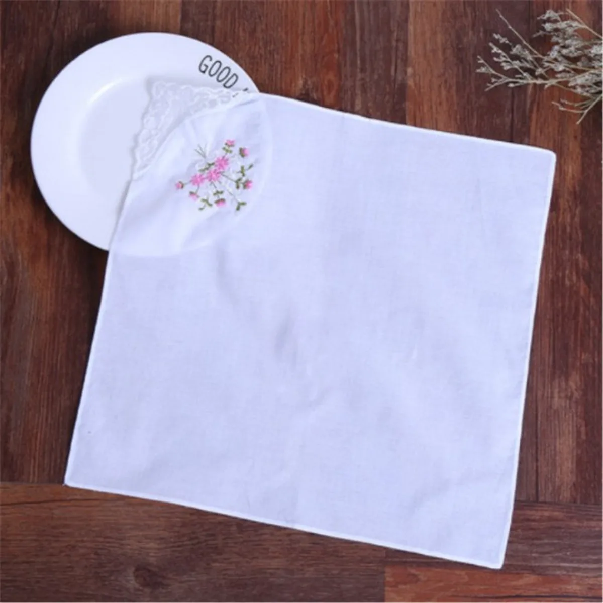 Womens Cotton Embroidered Lace Hankies Butterfly Hankerchiefs Floral Kerchdefs