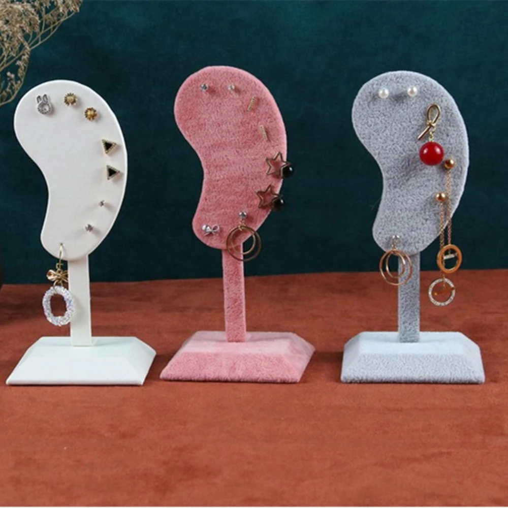 Fashion Ear Shape Earring Display Stand Jewelry Hanging Storage Tassel Stud Rack Necklace Bracelet Organizer Microfiber Holder