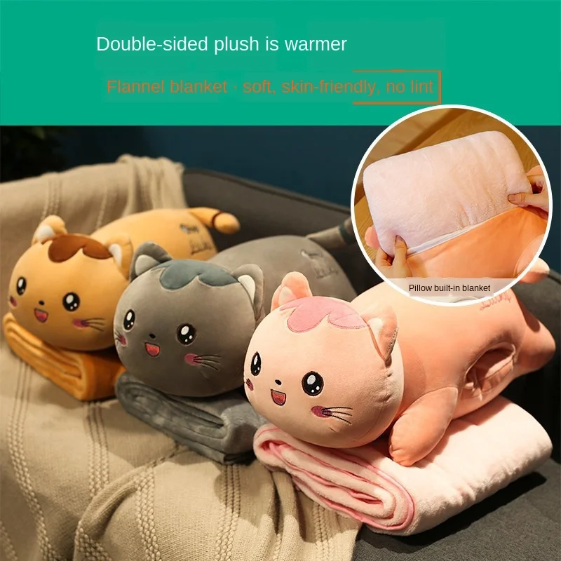 Cat Plush Pillow Multifunction 3 in 1 Throw Pillow Cat Hand Warm Car Pillow Cushion Baby Kids Blanket Stuffed Animal Figure Toy