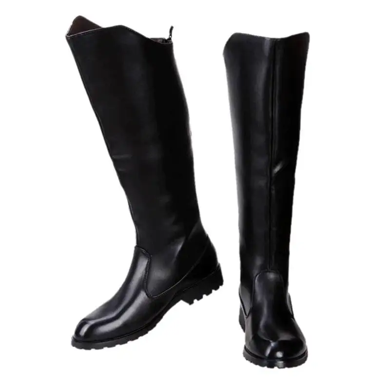 Fashion Mens Black Knee High Boots British Desiger Back Zip Long Motorcycle Shoes Antique Cosplay Army Botas Casual Comfort Warm