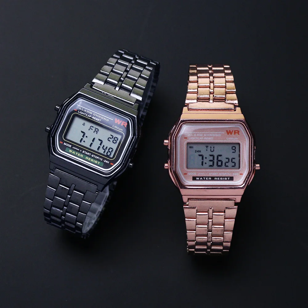 Relojes de plata y oro rosa para Hombre y mujer, pantalla Digital electrónica, Reloj de estilo Retro, masculino