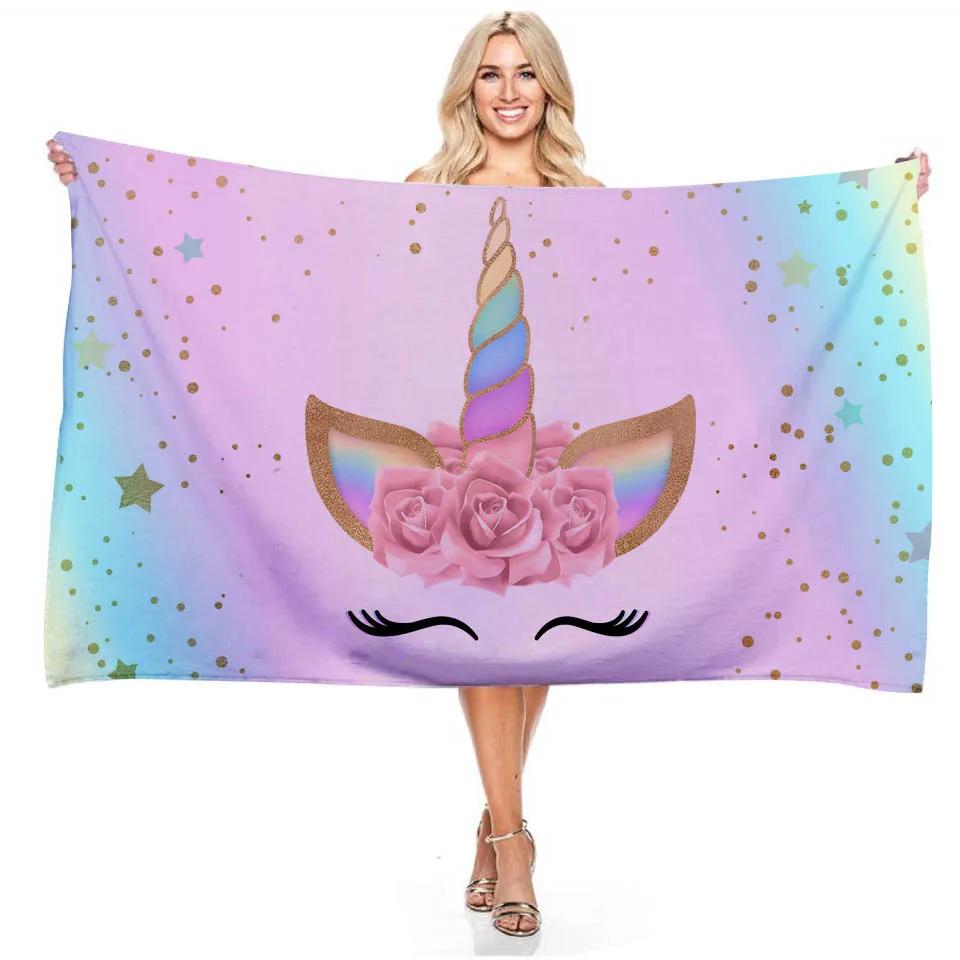 Microfiber Unicorn 3D Printing Pattern Beach Towel Rectangular Bath Towel Fitness Swimming Absorbent Quick-drying Bathrobe