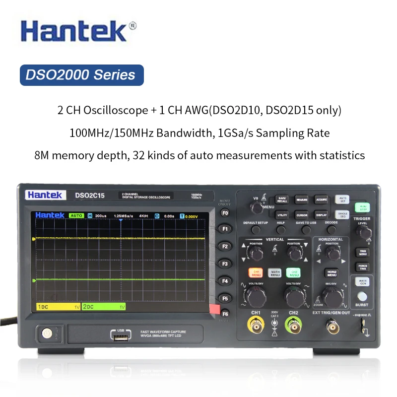 Hantek Digital Oscilloscope DSO2C10 2C15 2D10 2D15 2 Channels 100Mhz/150Mhz Storage Osciloscopio 1GSa/s Sample Rate