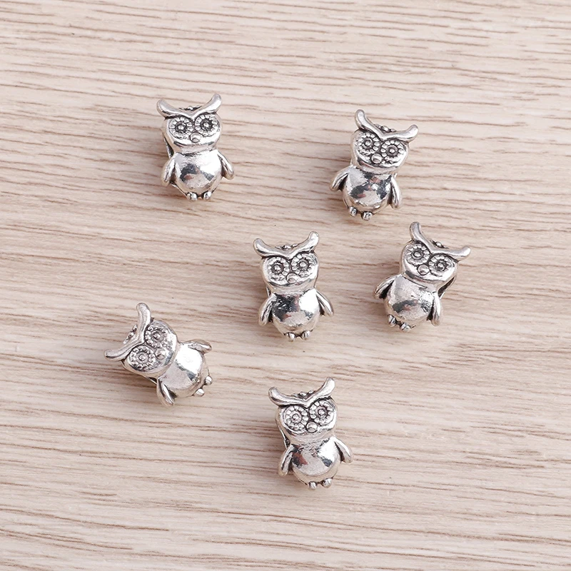 15pcs Tibetan Silver Color Cute Owl Charms Beads for Making DIY Handmade Bracelets Loose Spacer Beads Crafts Jewelry Findings