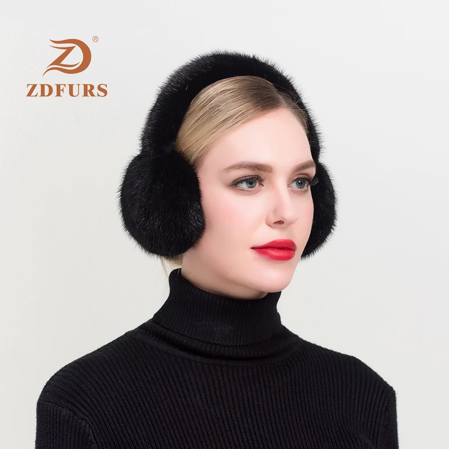 ZDFURS * moda vera pelliccia di visone paraorecchie donna confortevole caldo paraorecchie scaldamuscoli per ragazze visone invernale protezione dell'orecchio