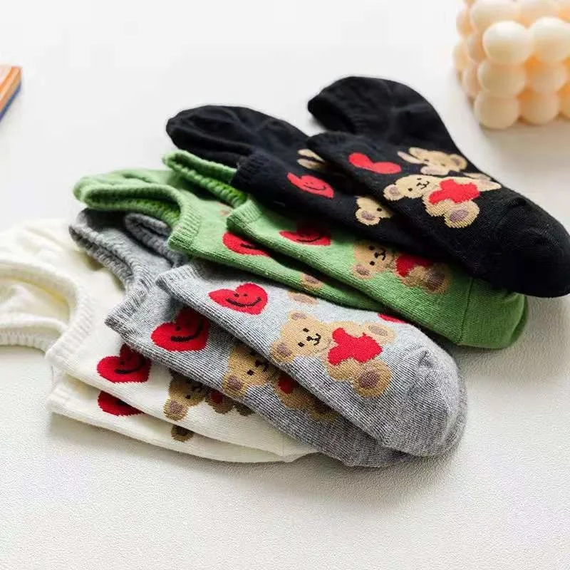 4 Pairs Of Ladies Socks Cartoon Silicone Non-slip Breathable Invisible Pure Cotton Ankle Boots Socks Women Soft Slippers Socks