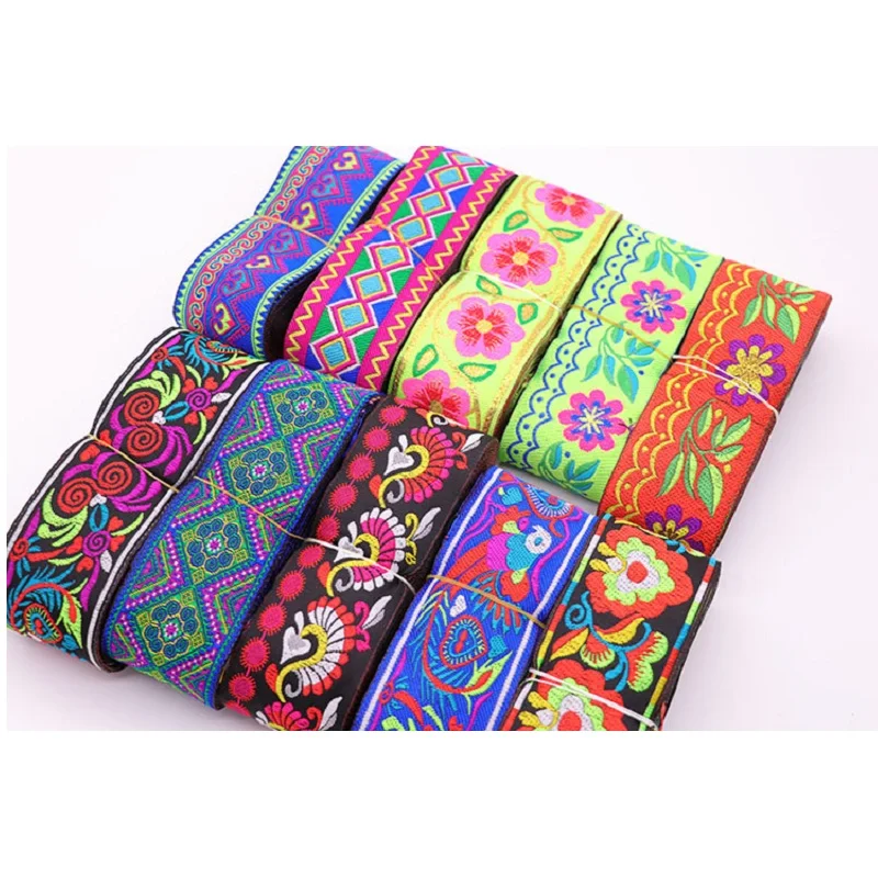 5CM Width Ethnic Embroidered Jacquard Ribbons Trim Lace Fabric DIY Decoration Handcraft Apparel Sewing Headwear Accessories 7m