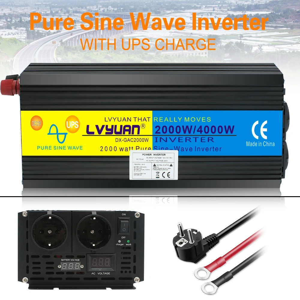 UPS Pure Sine Wave 4000W Inverter DC12V/24V AC 220V Dual LED Display Supply+Charger Universal/EU/AU/UK Socket Power Inverter