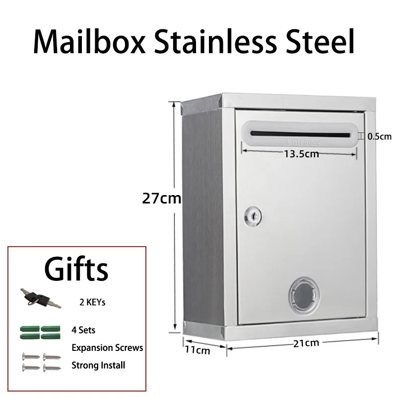 

Stainless Steel Mailbox Outdoor Security Locking Mailbox Letter Box Suggestion Box Newspaper Mail Letter Post Home Garden Decor