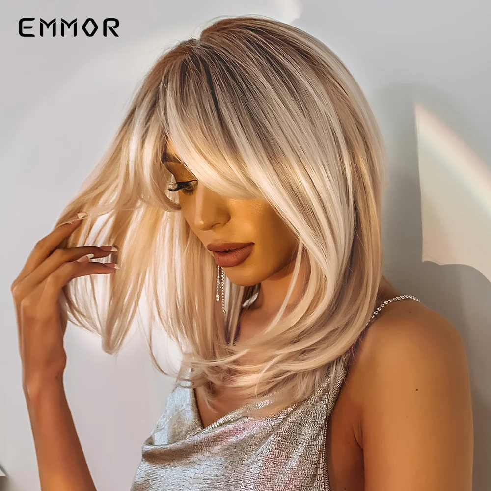 Emmor Ombre Brown to Blonde Wigs Natural Soft Layered Blond Hair Wig for Women Cosplay Synthetic Wigs High Temperature Fiber